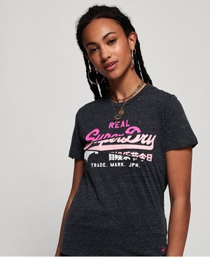 Superdry Vintage Logo Splice Női Pólók Sötétkék/Fehér | SAMBE2490